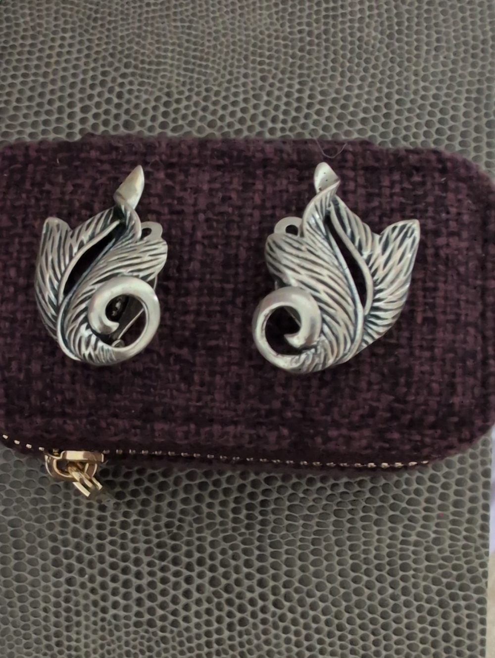 Napier Sterling Silver Leaf Clip Earrings